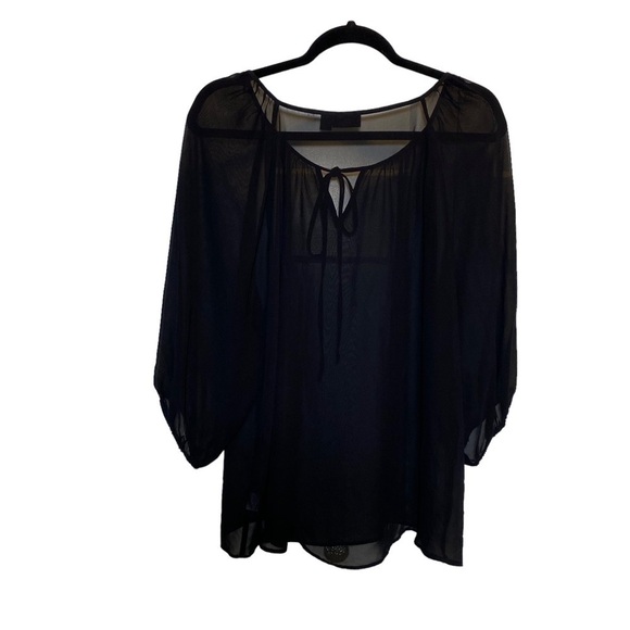 ANA A new approach women's size Large Black sheer blouse tie front 1/2 sleeve - Picture 5 of 5